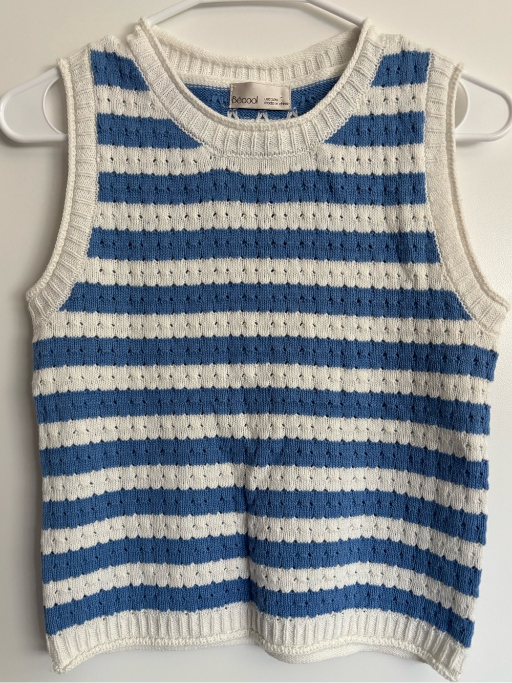 Be Cool Lightweight Crewneck Knit Tank Blue & White Stripes S/M Elevated Casual